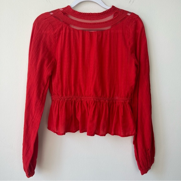 Free People Red Long Sleeve Babydoll Blouse - Picture 6 of 9